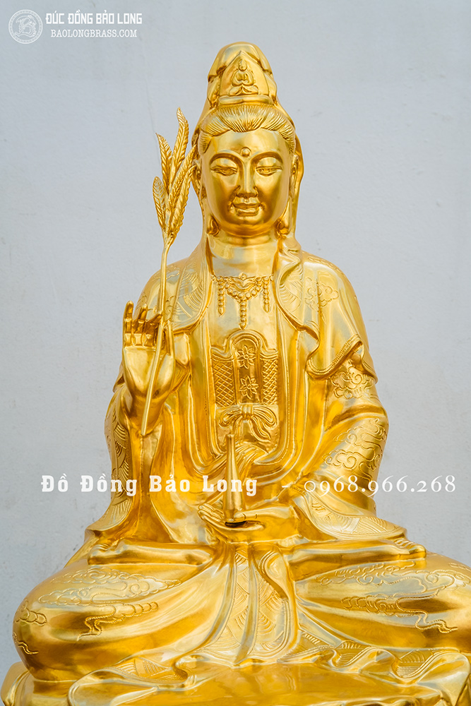 Tượng đồng Phật Quan Âm bằng đồng cao 61cm dát vàng 24k