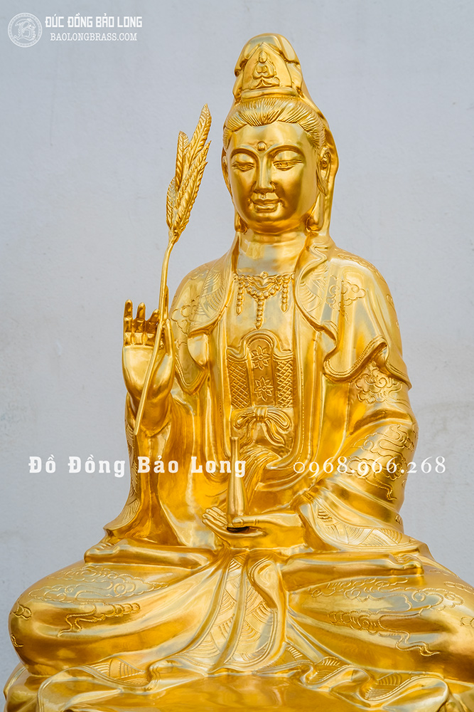 Tượng đồng Phật Quan Âm bằng đồng đỏ cao 61cm dát vàng 24k