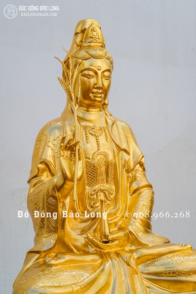 Tượng đồng Phật Quan Âm bằng đồng đỏ cao 61cm dát vàng 24k