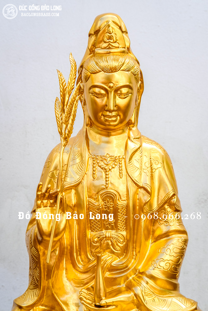 Tượng đồng Phật Quan Âm bằng đồng đỏ cao 61cm dát vàng 24k