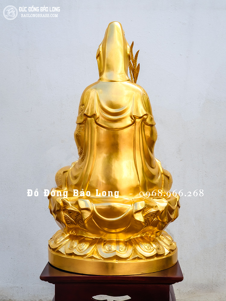 Tượng đồng Phật Quan Âm bằng đồng đỏ cao 61cm dát vàng 24k