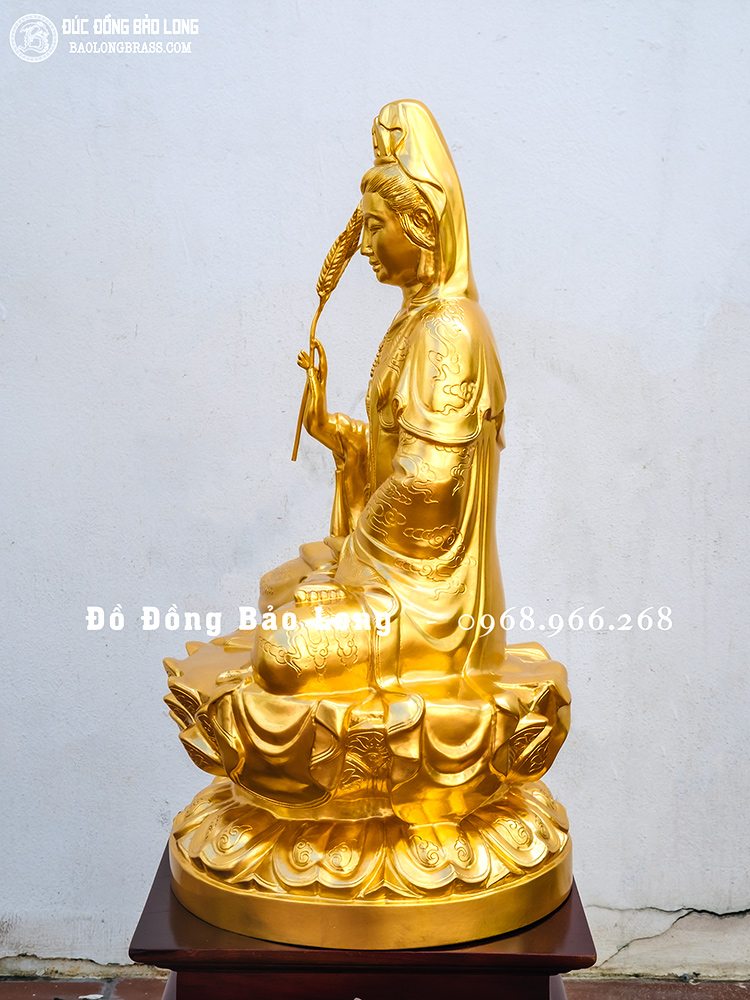 Tượng đồng Phật Quan Âm bằng đồng đỏ cao 61cm dát vàng 24k