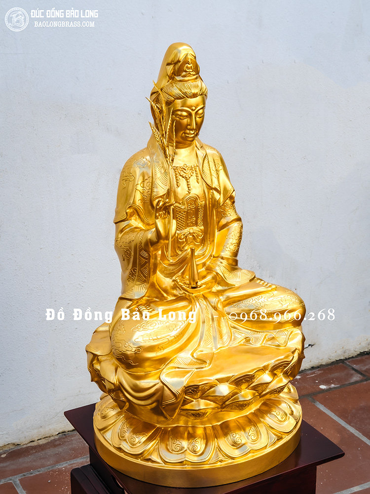 Tượng đồng Phật Quan Âm bằng đồng cao 61cm dát vàng 24k