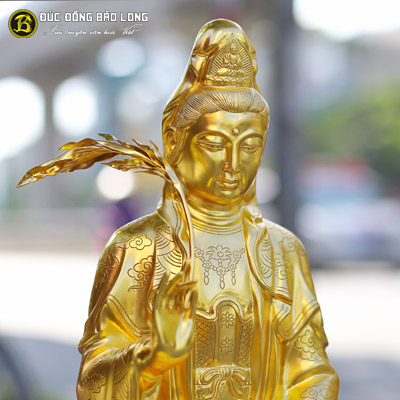 Tượng Phật Bà Quan Âm Bằng Đồng Đỏ Dát Vàng 9999 Cao 61cm