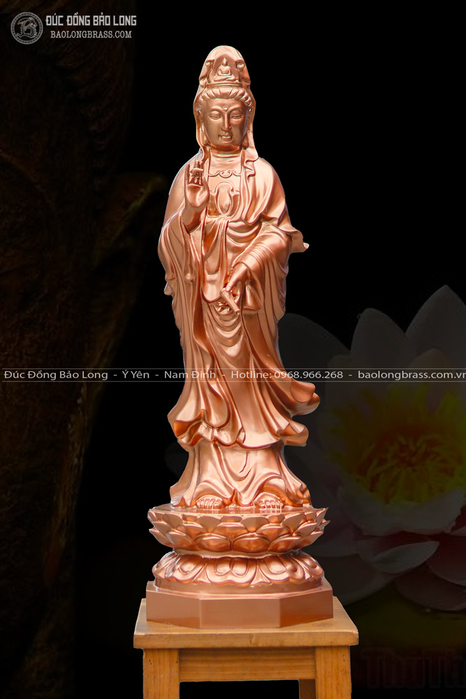 tượng phật bà quan âm bồ tát bằng đồng đỏ cao 61cm