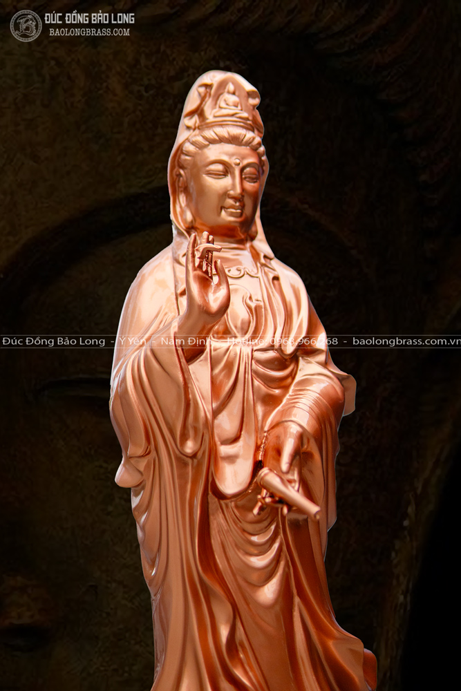 tượng phật bà quan âm bồ tát bằng đồng đỏ cao 61cm