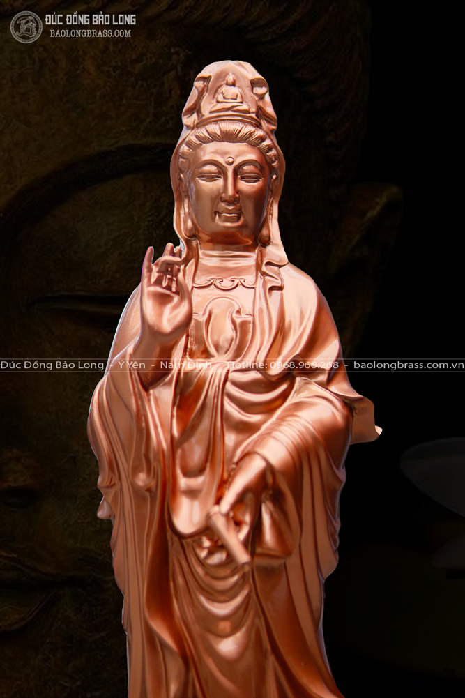 tượng phật bà quan âm bồ tát bằng đồng đỏ cao 61cm