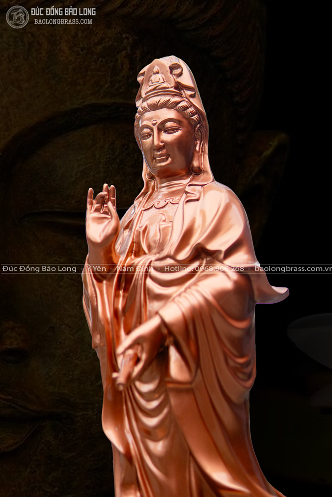 tượng phật bà quan âm bồ tát bằng đồng đỏ cao 61cm