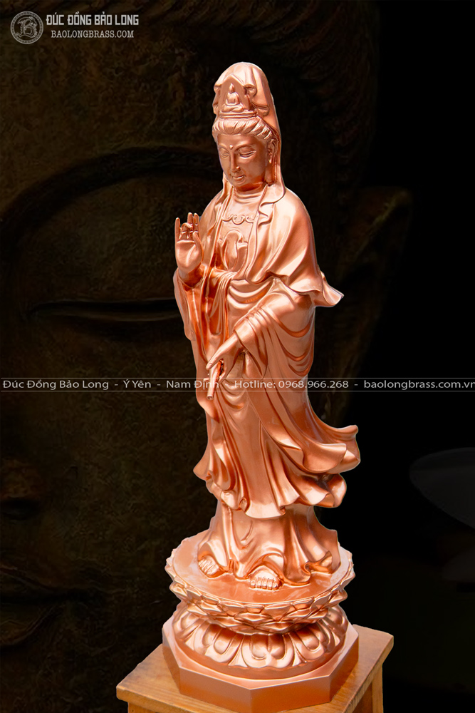 tượng phật bà quan âm bồ tát bằng đồng đỏ cao 61cm