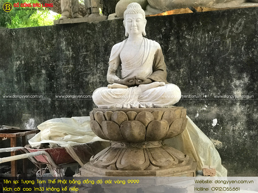 tượng tam thế phật bằng đồng dát vàng 1m33