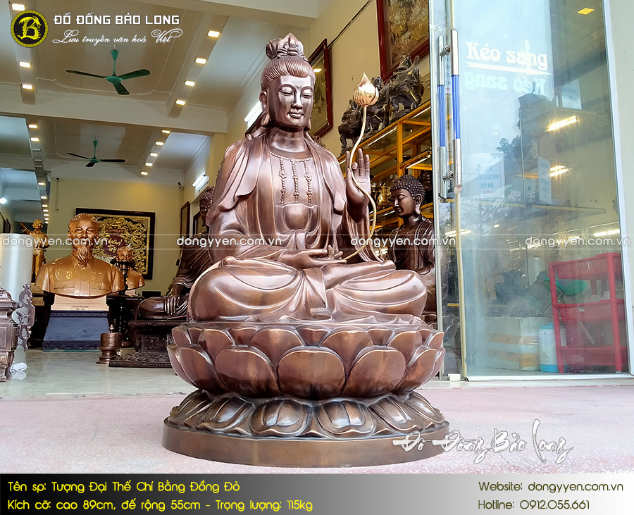 tượng đại thế chí bằng đồng đỏ cao 89cm hạ màu thời gian