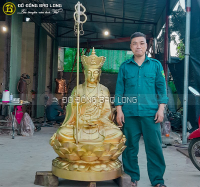 Tượng Địa Tạng Vuông Bồ Tát bằng đồng đỏ 1m27 cho chùa Thường Quang