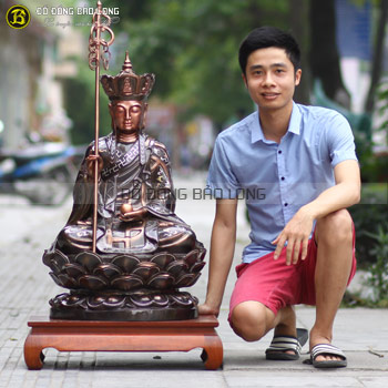 Tượng Địa Tạng Vương Bồ Tát bằng đồng khảm tam khí 86cm