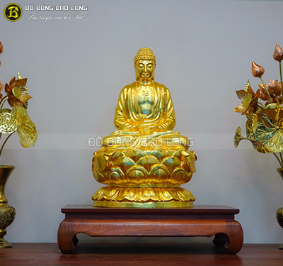 Tượng Phật A Di Đà bằng đồng dát vàng 9999 cao 56cm