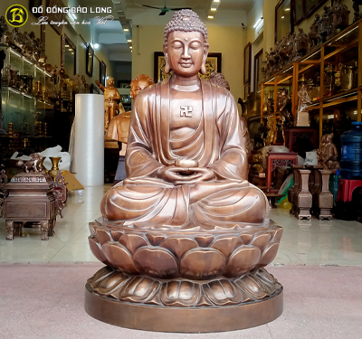 Tượng Phật A Di Đà bằng đồng màu giả cổ cao 1m07