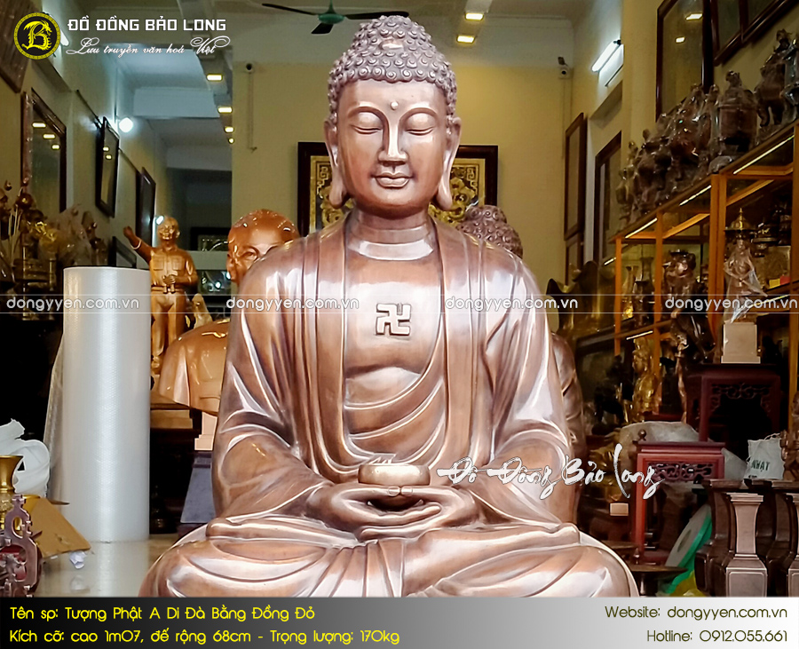 tượng phật a di đà bằng đồng màu giả cổ cao 1m07