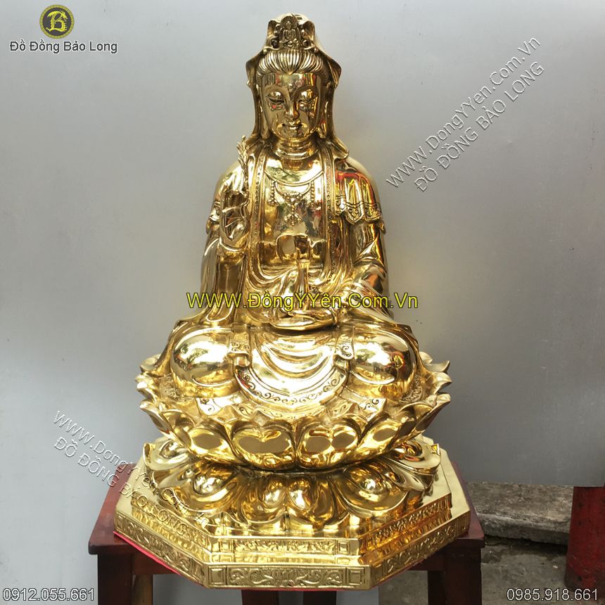 Tượng Phật Bà Ngồi Đồng Vàng 68cm