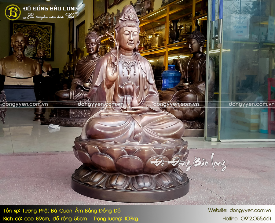 tượng phật bà quan âm bằng đồng màu giả cổ cao 89cm