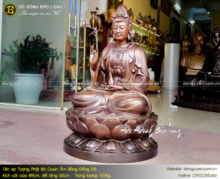 tượng phật bà quan âm bằng đồng màu giả cổ cao 89cm 