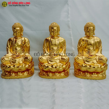 Tượng Tam Thế Phật đồng vàng Dát Vàng 9999 58cm