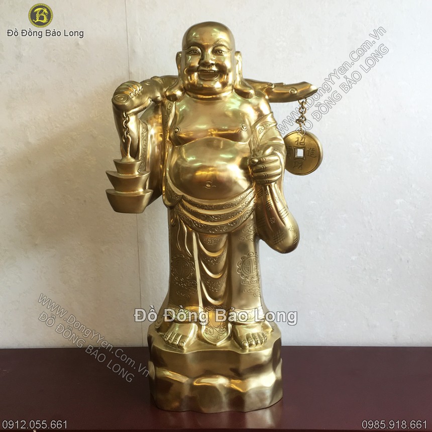 Tượng Di Lặc Đứng Vác Gậy Như Ý 72cm Bằng Đồng Tây
