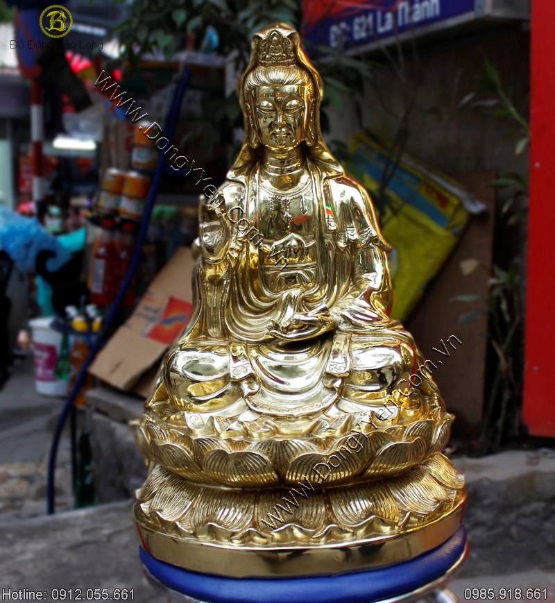 Tượng Đồng Phật Bà Quân Âm Ngồi Đài Sen 48cm