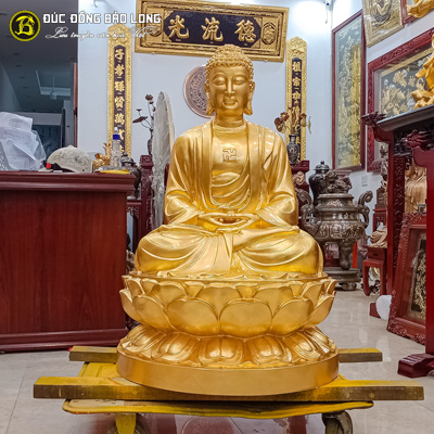 Tượng Phật A Di Đà Ngồi Đồng Đỏ Dát Vàng 9999 Cao 90cm 