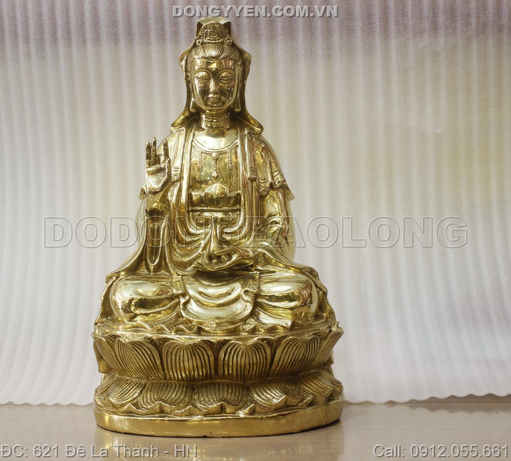 Tượng Phật Bà Quan Âm Ngồi Bằng Đồng 39cm
