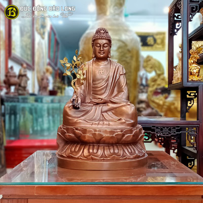 Tượng Phật Dược Sư Bằng Đồng Đỏ Đúc Thủ Công Cao 48cm 