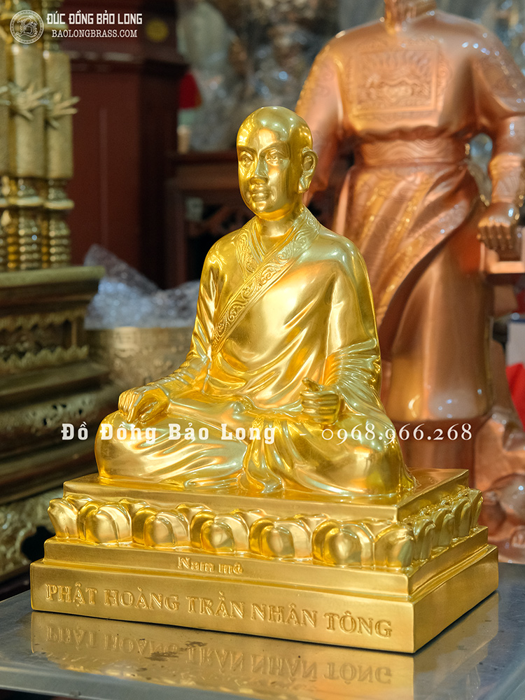 Tượng đồng Phật Hoàng Trần Nhân Tông dát vàng 9999 cao 28cm