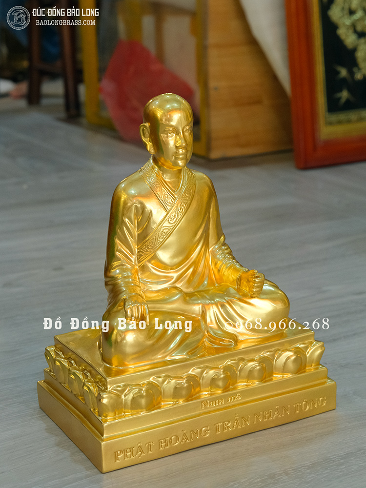 Tượng đồng Phật Hoàng Trần Nhân Tông dát vàng 9999 cao 28cm