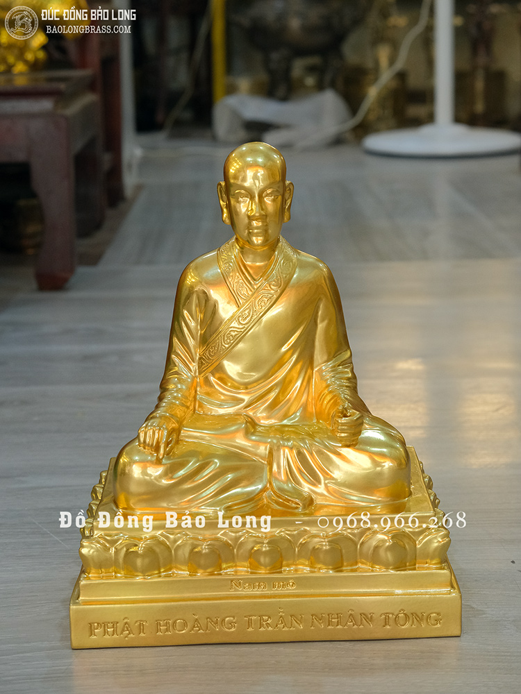 Tượng đồng Phật Hoàng Trần Nhân Tông dát vàng 9999 cao 28cm