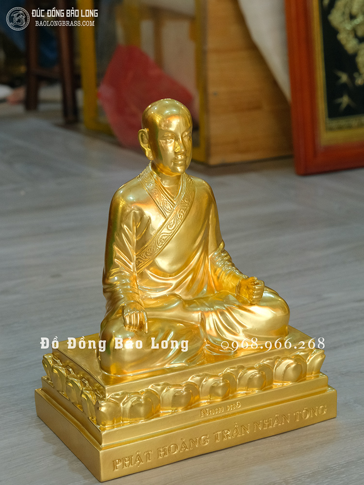Tượng Phật Hoàng Trần Nhân Tông Đồng Đỏ 2 Màu Cao 81cm