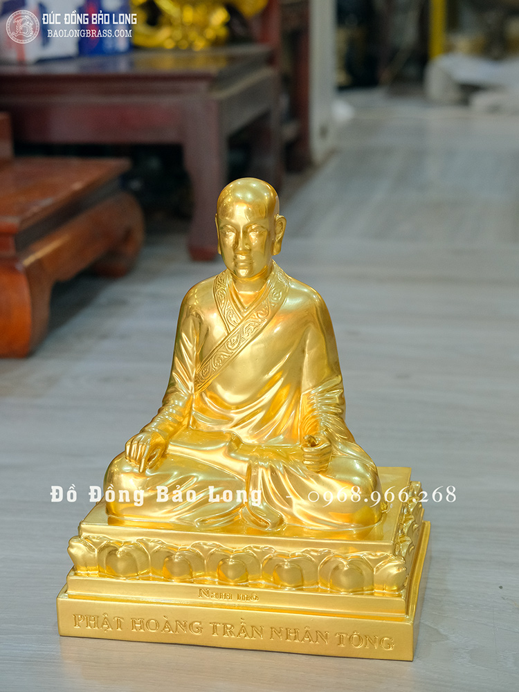 Tượng đồng Phật Hoàng Trần Nhân Tông dát vàng 9999 cao 28cm
