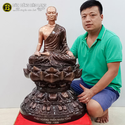 Tượng Phật Hoàng Trần Nhân Tông Đồng Đỏ 2 Màu Cao 81cm 