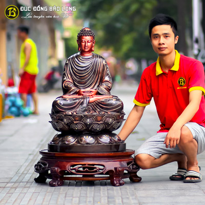 Tượng Phật Thích Ca bằng đồng khảm tam khí cao 81cm 