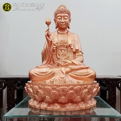 Tượng Phật Thích Ca Liên Hoa Vi Tiếu Đúc Đồng Đỏ Cao 69cm 