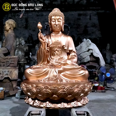 Tượng Phật Thích Ca Niêm Hoa Vi Tiếu bằng đồng đỏ 1m07