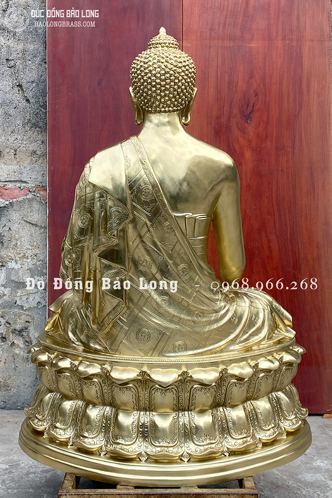 Tượng Phật Thích Ca Xúc Địa Ấn Bằng Đồng Vàng Catut Cao 1m