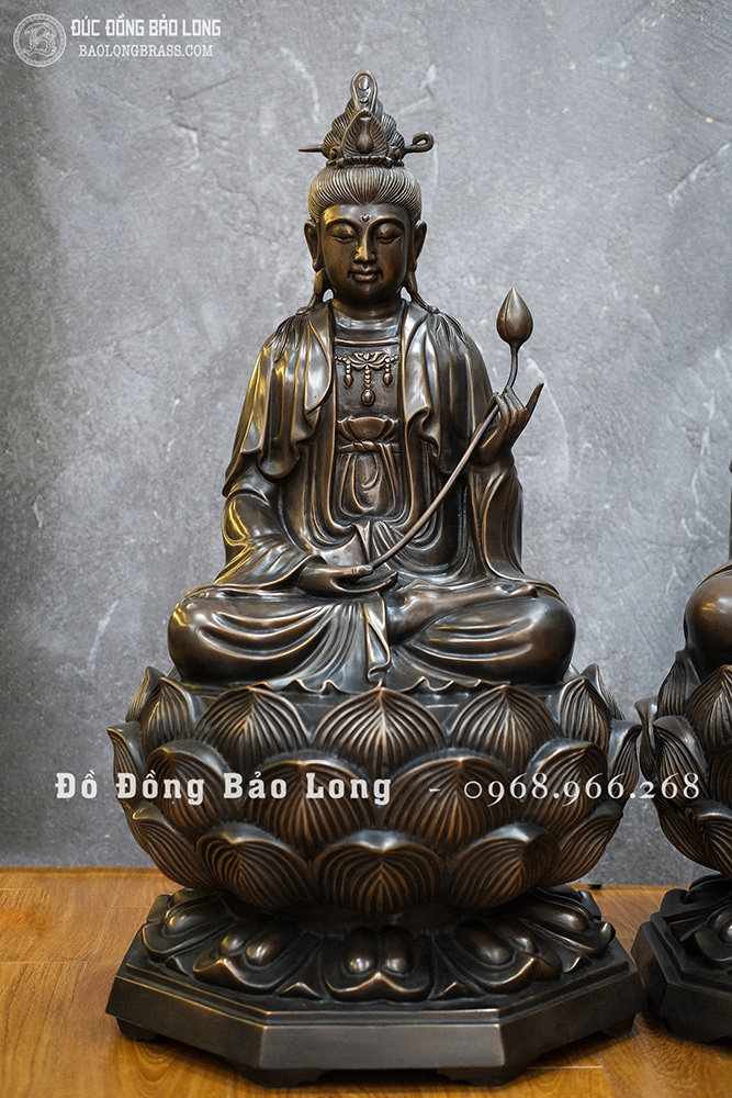 Bộ tượng Tam Thánh Tây Phương bằng đồng đỏ cao 69cm màu trầm cổ