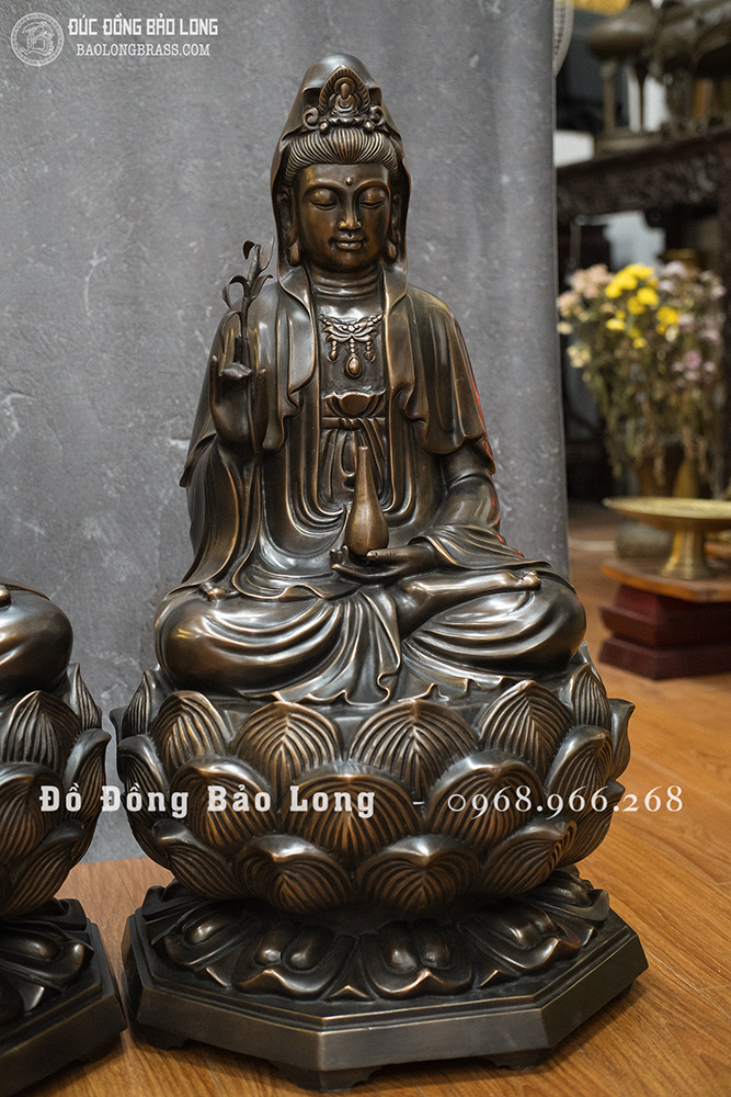 Bộ tượng Tam Thánh Tây Phương bằng đồng đỏ cao 69cm màu trầm cổ