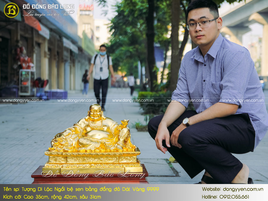 tượng di lặc bằng đồng đỏ dát vàng 35cm