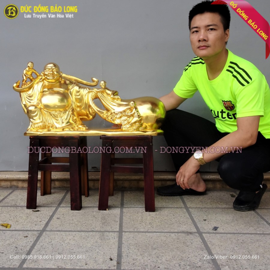 Tượng Di Lặc Kéo Tiền Dát Vàng 78cm cho biệt thự ở Xuân Đỉnh