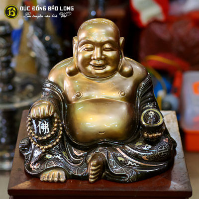Tượng Phật Di Lặc Ngồi Bằng Đồng Khảm Tam Khí Cao 30cm