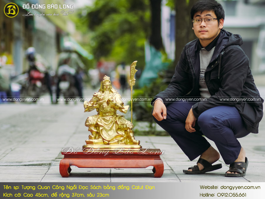 tượng quan công ngồi đọc sách đồng catut 45cm