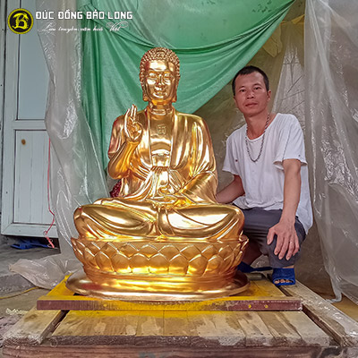 Tượng Phật Bổn Sư Thích Ca Đồng Đỏ Dát Vàng 9999 Cao 1m