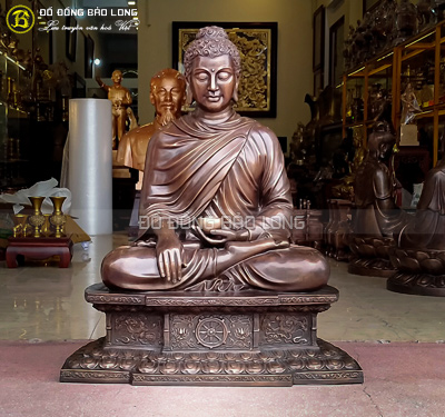 Tượng Phật Thích Ca bằng đồng đỏ hạ màu thời gian 1m1