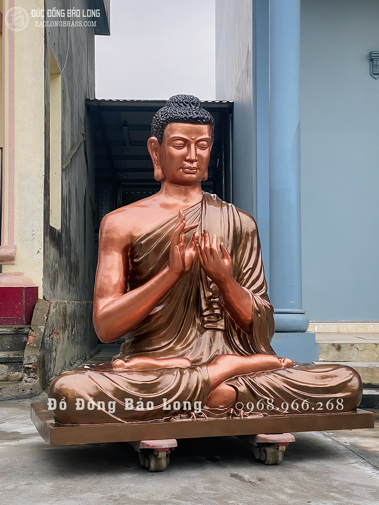 tượng Phật Thích Ca Chuyển Pháp Luân bằng đồng đỏ cao 1m7