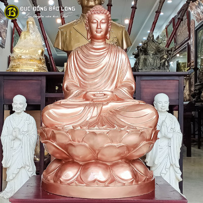 Tượng Bổn Sư Thích Ca Ngồi Bệ Sen Đồng Đỏ Cao 90cm