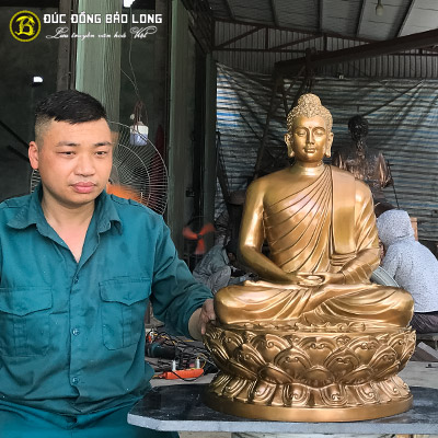 Tượng Phật Thích Ca Ngồi Đài Sen Đồng Đỏ Cao 62cm